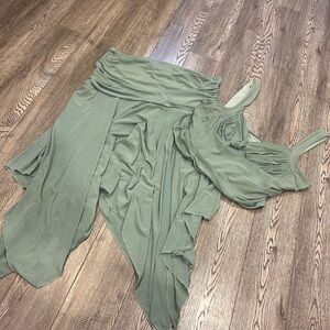 Elegant Green Draped skirt n top set